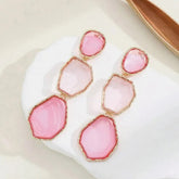 Pink Multi-Stone Drop Earrings | Geometric Dangle Statement Jewelry | Modern Glam Earrings